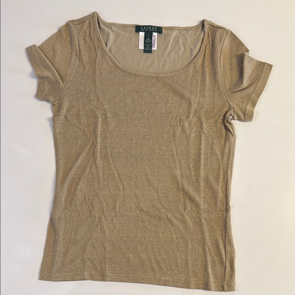 Lauren Ralph Lauren Womens Metallic Gold Lightweight Short Sleeve Blouse S